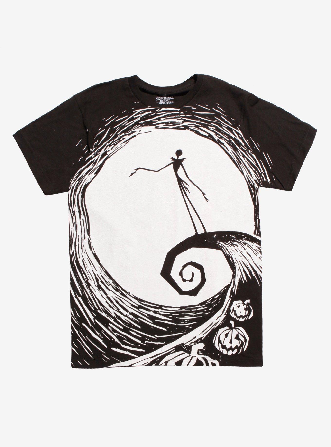 The Nightmare Before Christmas Spiral Hill Belt Print T-Shirt, BLACK, hi-res