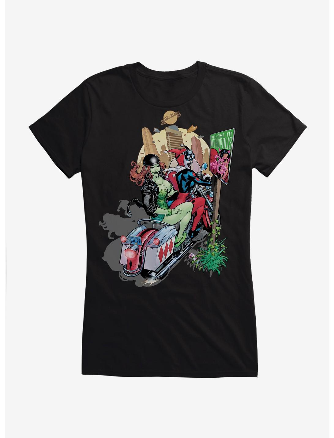 DC Comics Batman Harley Quinn Poison Ivy Motorcycle Girls T-Shirt, BLACK, hi-res