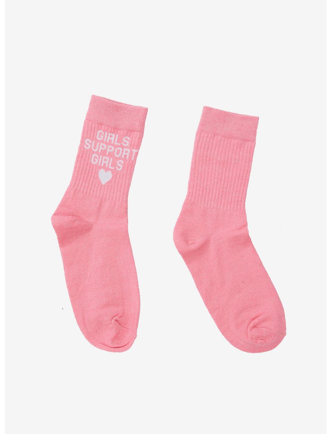 Girls Support Girls Neon Pink Crew Socks, , hi-res