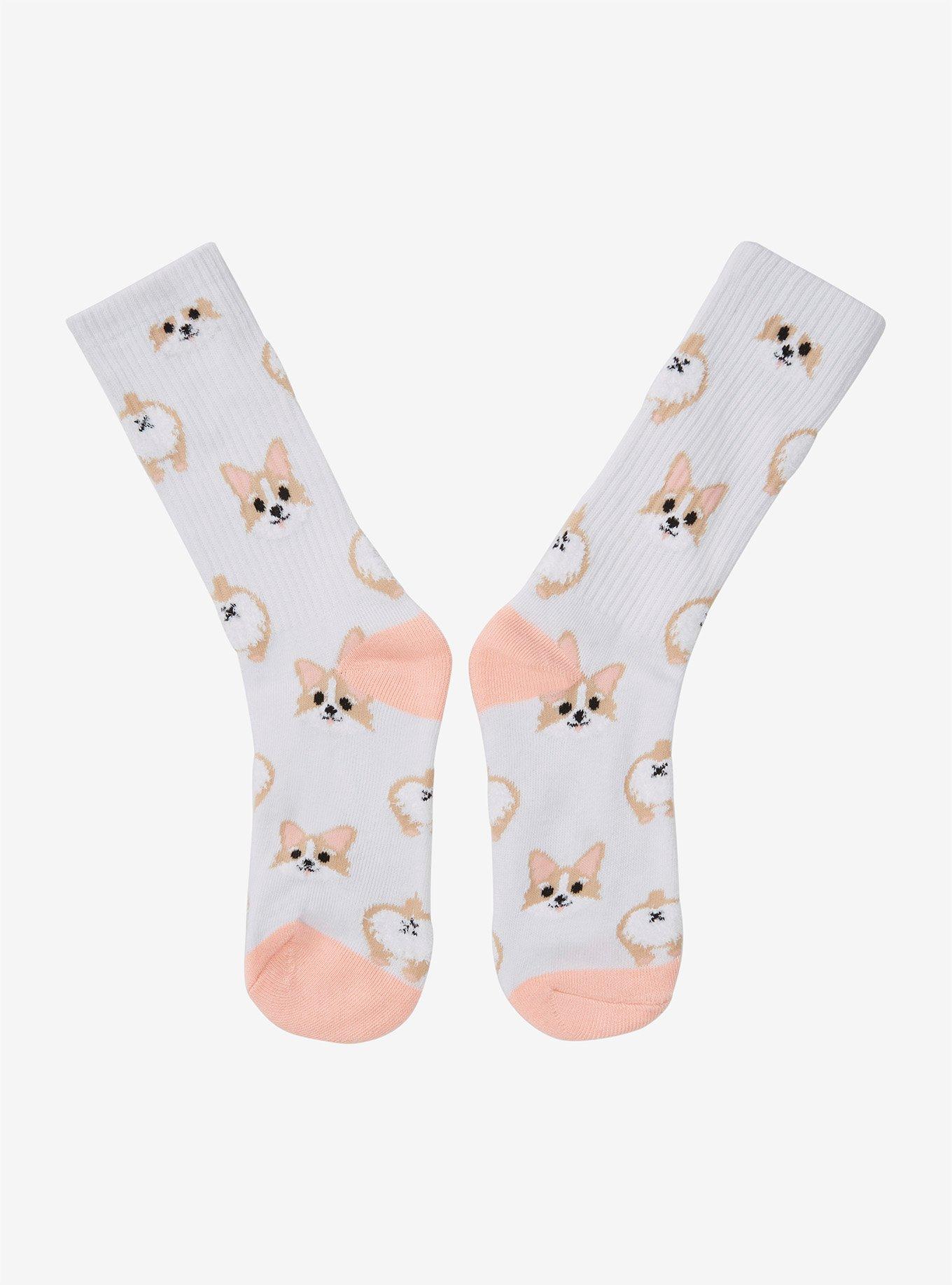 Fuzzy Corgi Crew Socks, , hi-res