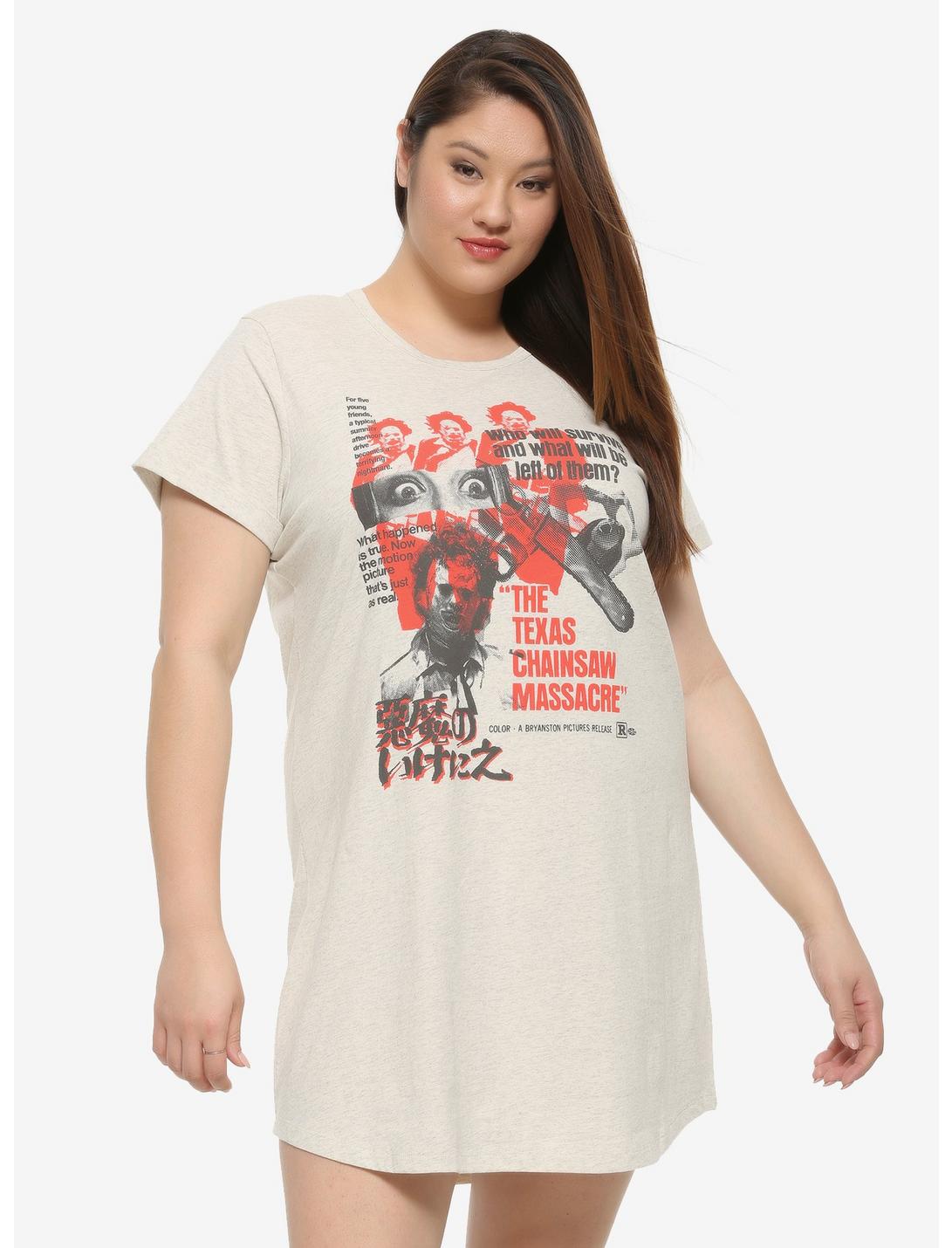 The Texas Chainsaw Massacre Red & Black Collage T-Shirt Dress Plus Size, OATMEAL, hi-res
