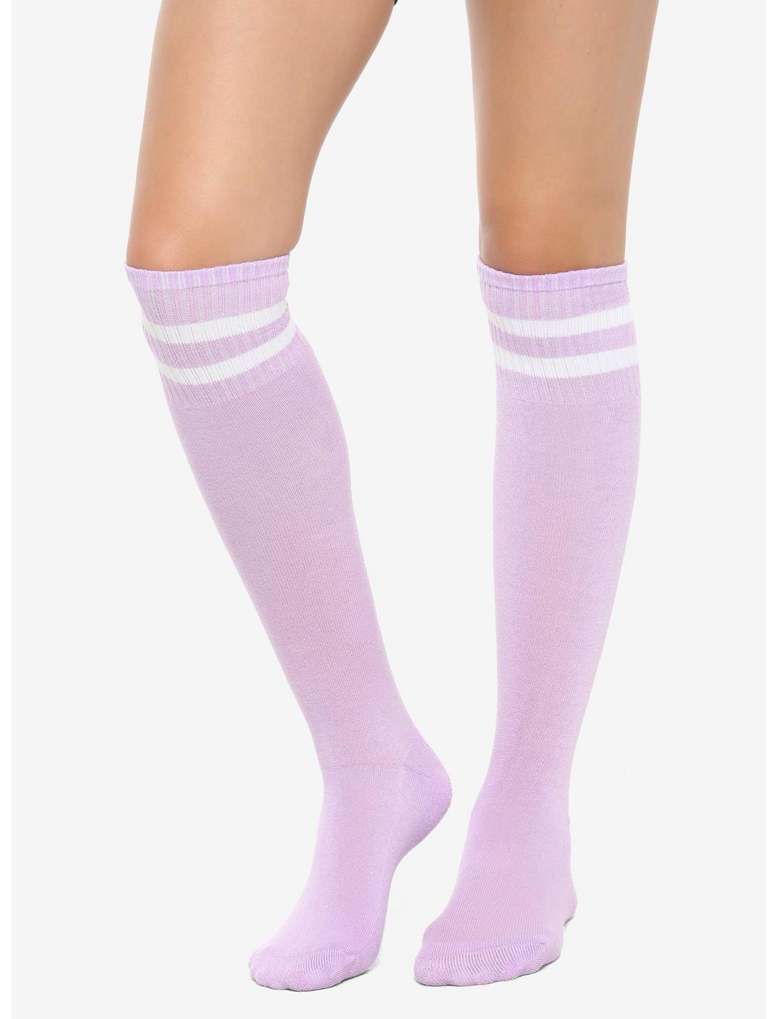 Purple & White Varsity Knee-High Socks, , hi-res