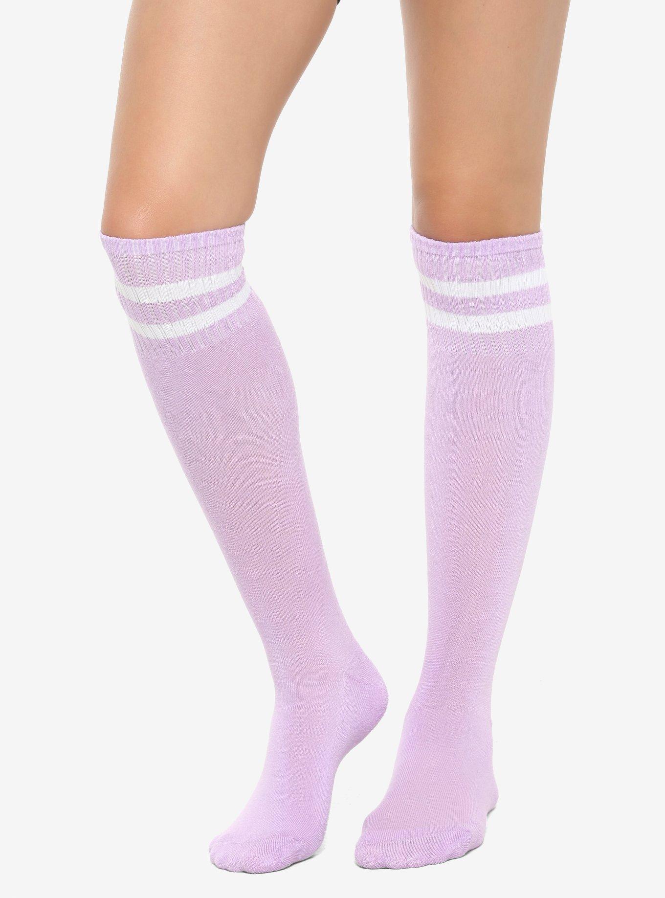 Purple & White Varsity Knee-High Socks, , hi-res