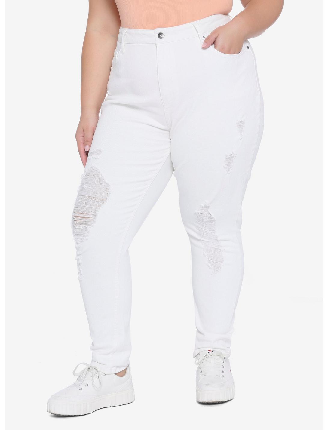 HT Denim Off-White Destructed Mom Jeans Plus Size, OFF WHITE, hi-res