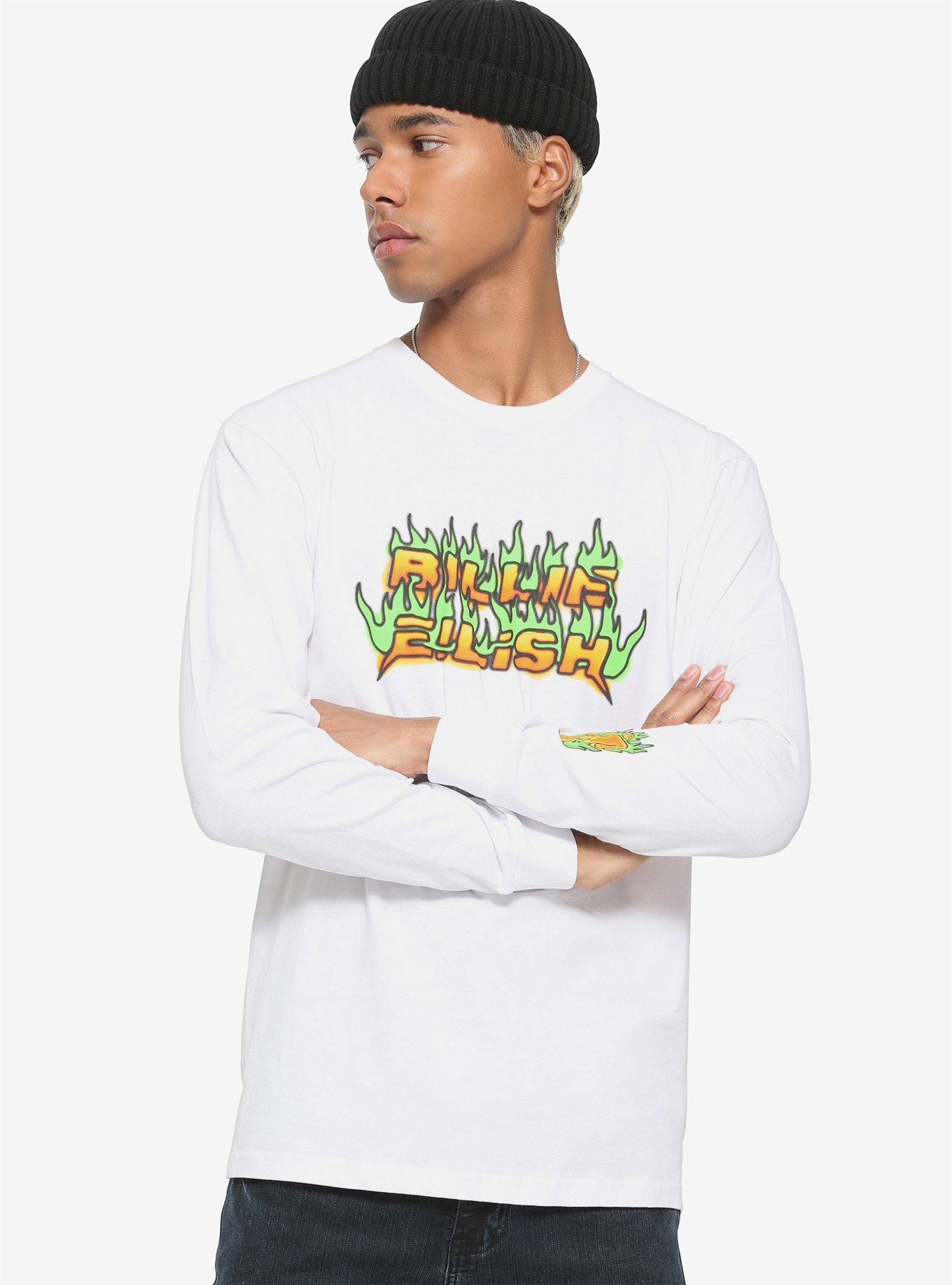 Billie Eilish Green Flames Long-Sleeve T-Shirt, WHITE, hi-res