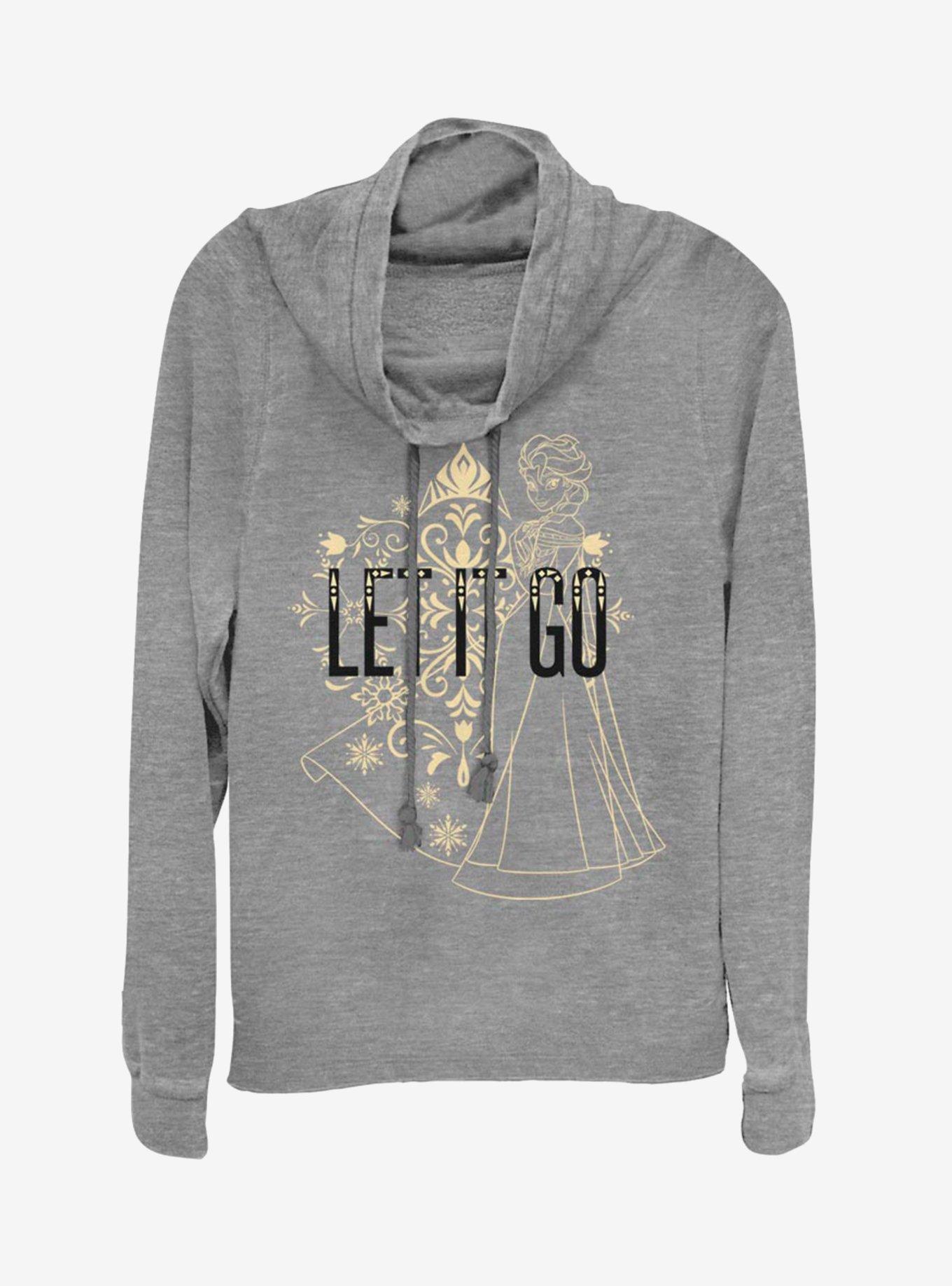 Disney Frozen Let Go Line Cowl Neck Long-Sleeve Girls Top, GRAY HTR, hi-res