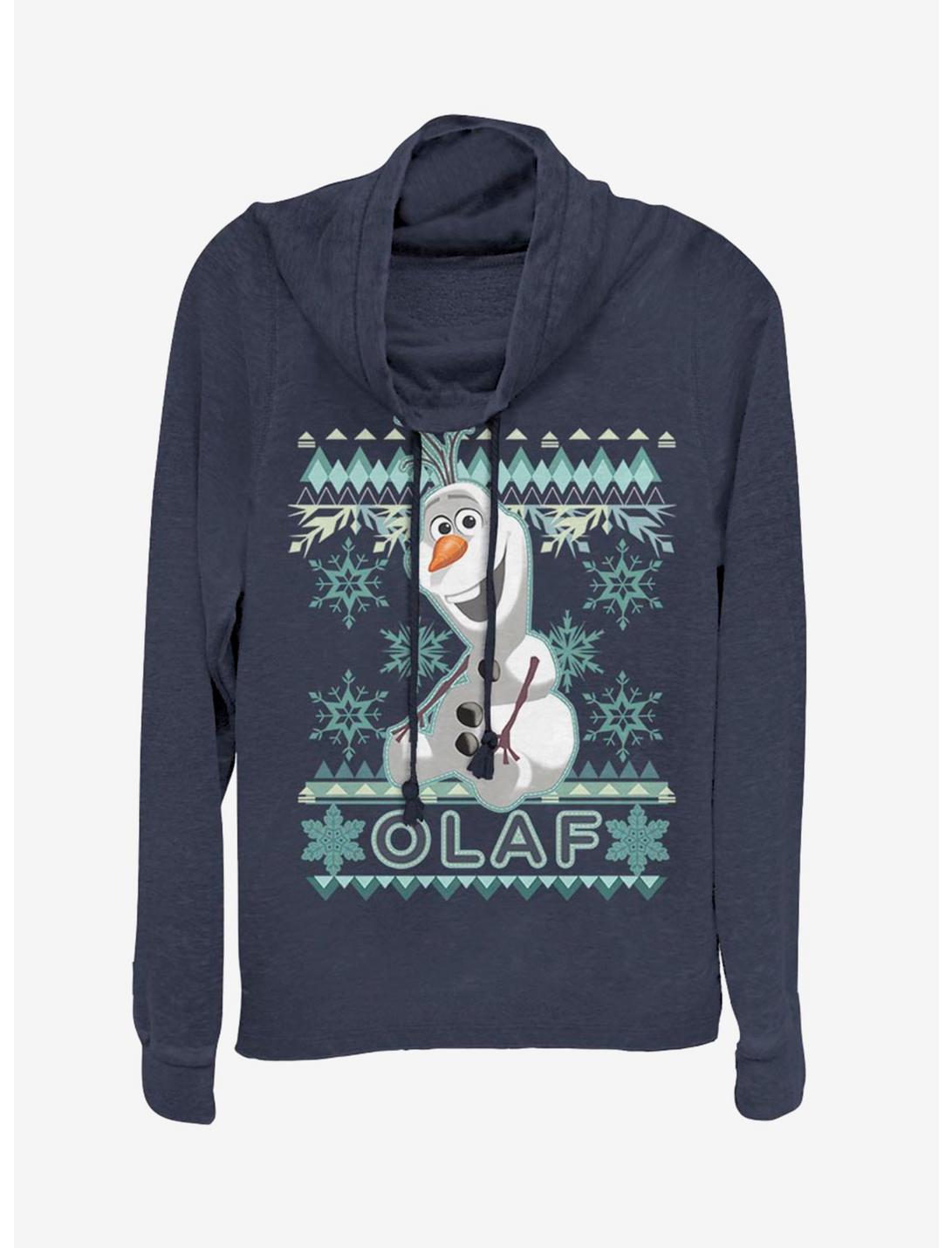 Disney Frozen Olaf Fade X-Mas Cowl Neck Long-Sleeve Girls Top, NAVY, hi-res