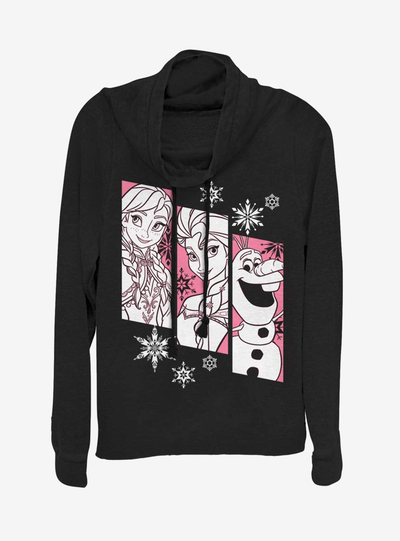Disney Frozen Snow Trio Cowl Neck Long-Sleeve Girls Top, BLACK, hi-res