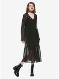 Black Chiffon Button-Up Bell Sleeve Duster, BLACK, hi-res