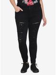 HT Denim Black Destructed Hi-Rise Super Skinny Jeans Plus Size, BLACK, hi-res
