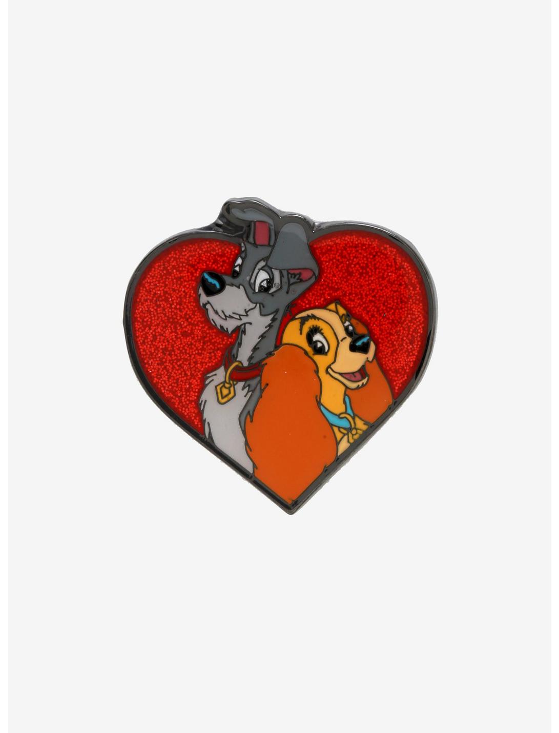 Loungefly Disney Lady And The Tramp Glitter Heart Enamel Pin, , hi-res