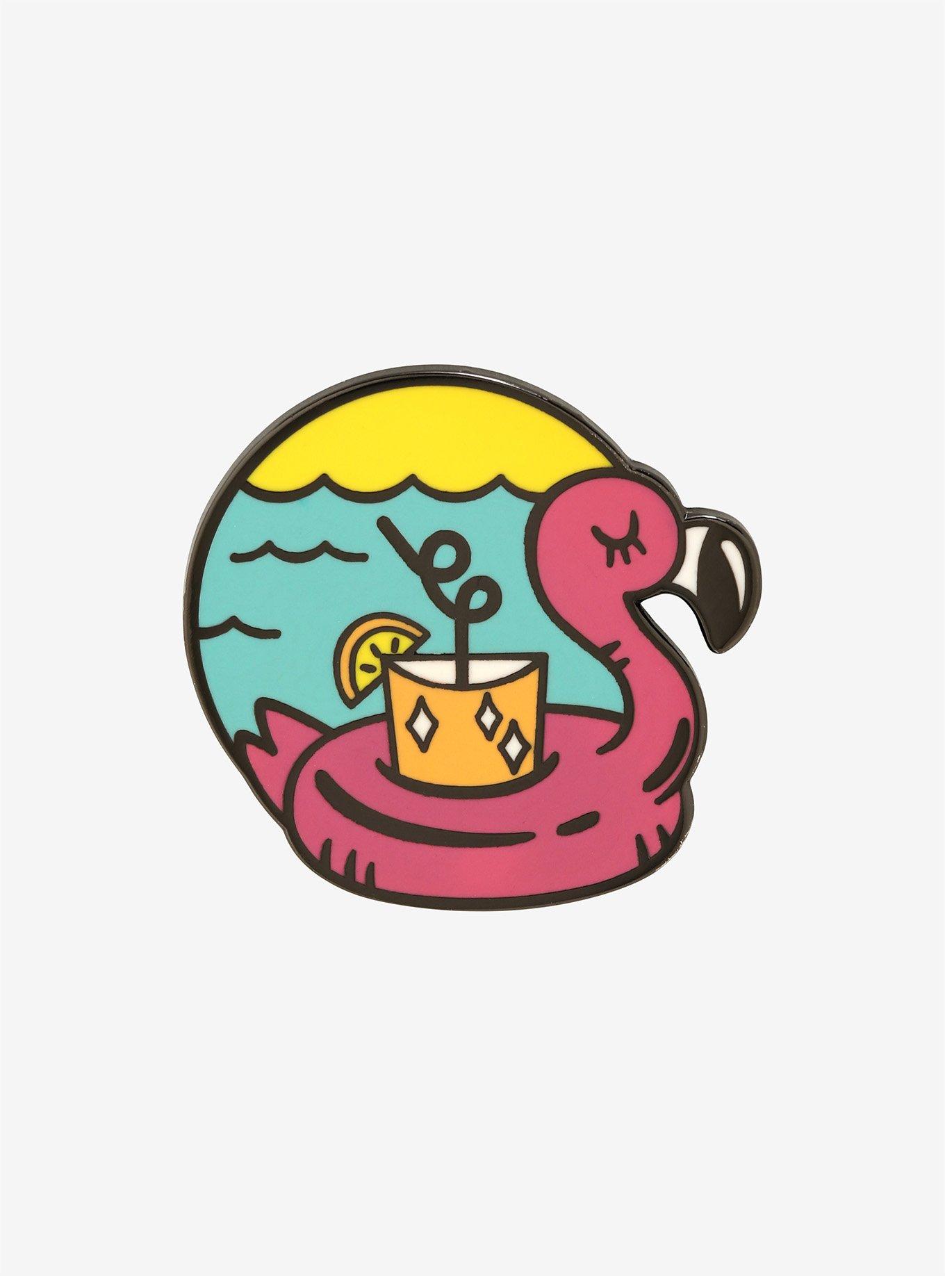 Flamingo Floatie Drink Enamel Pin, , hi-res