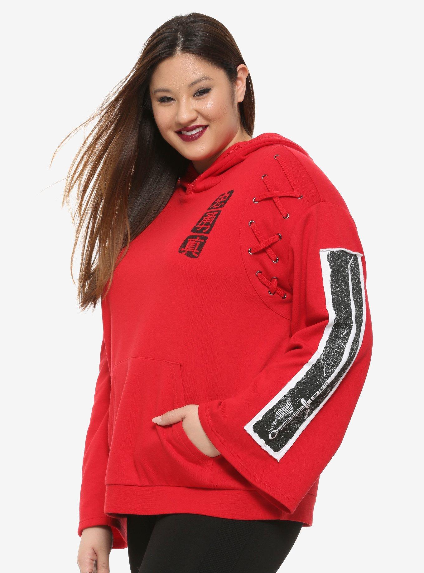 Her Universe Disney Mulan Lace-Up Bell Sleeve Girls Hoodie Plus Size, BLACK, hi-res