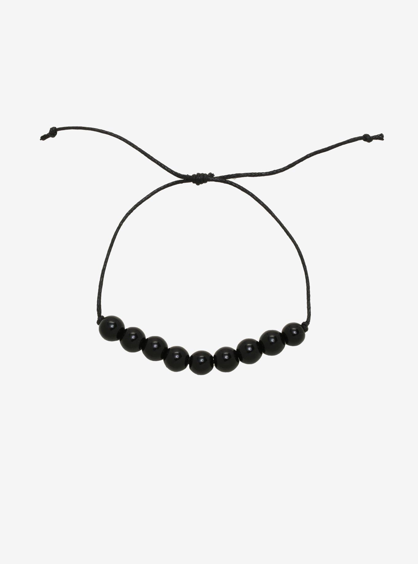 Black Onyx Beaded Cord Bracelet | Hot Topic