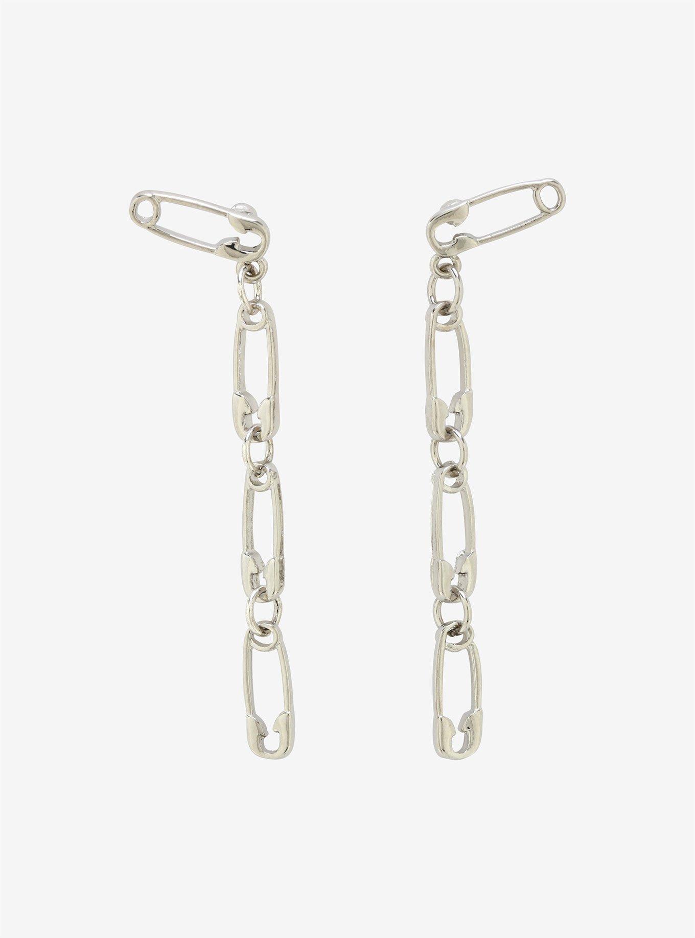 Safety Pin Drop Earrings, , hi-res