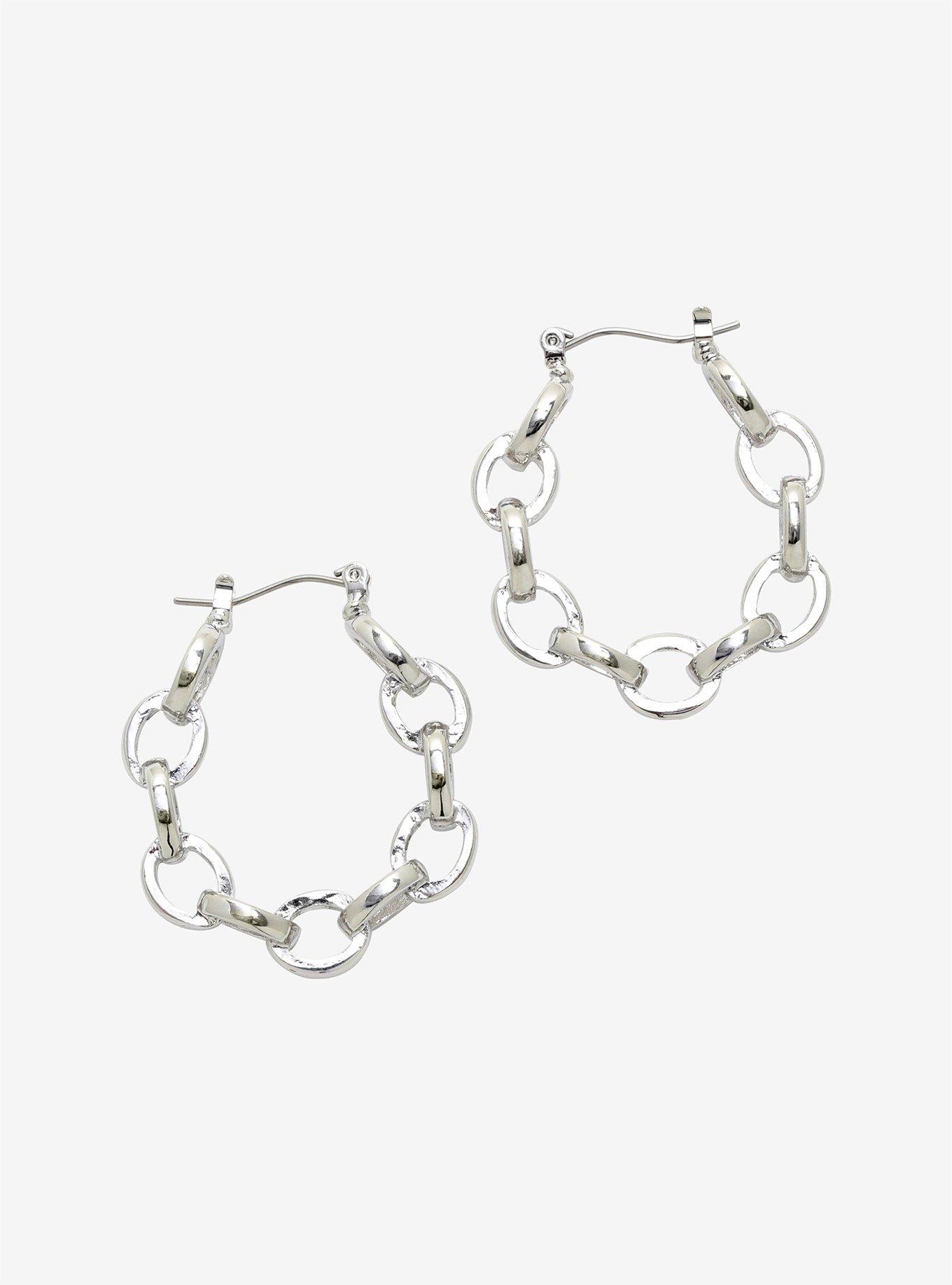 Silver Chain Hoops, , hi-res