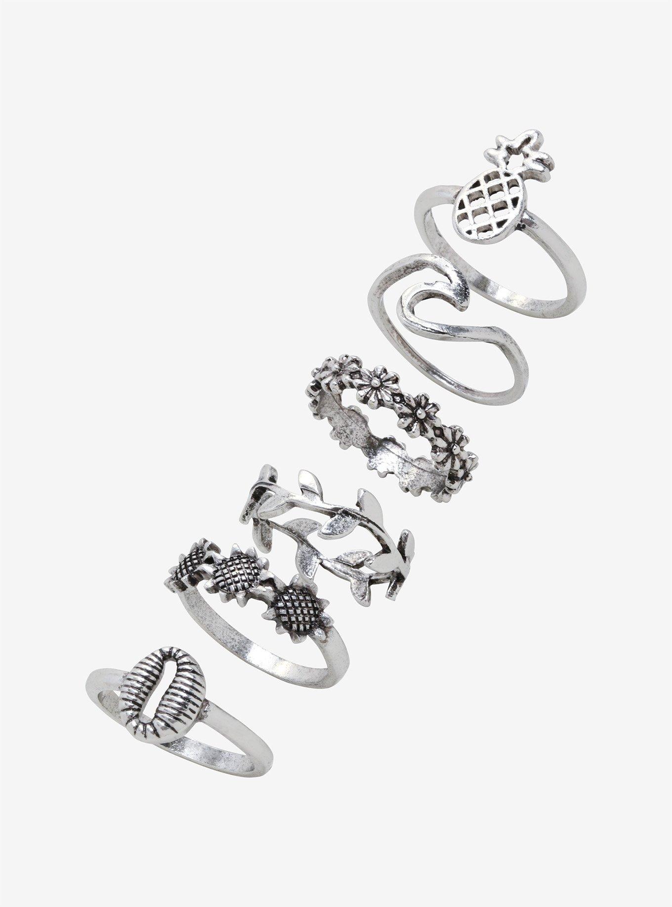 Pineapple Wave Flower Ring Set, , hi-res