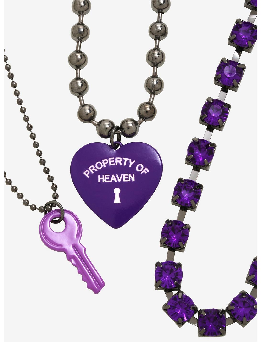 Purple Key & Heart Necklace Set, , hi-res