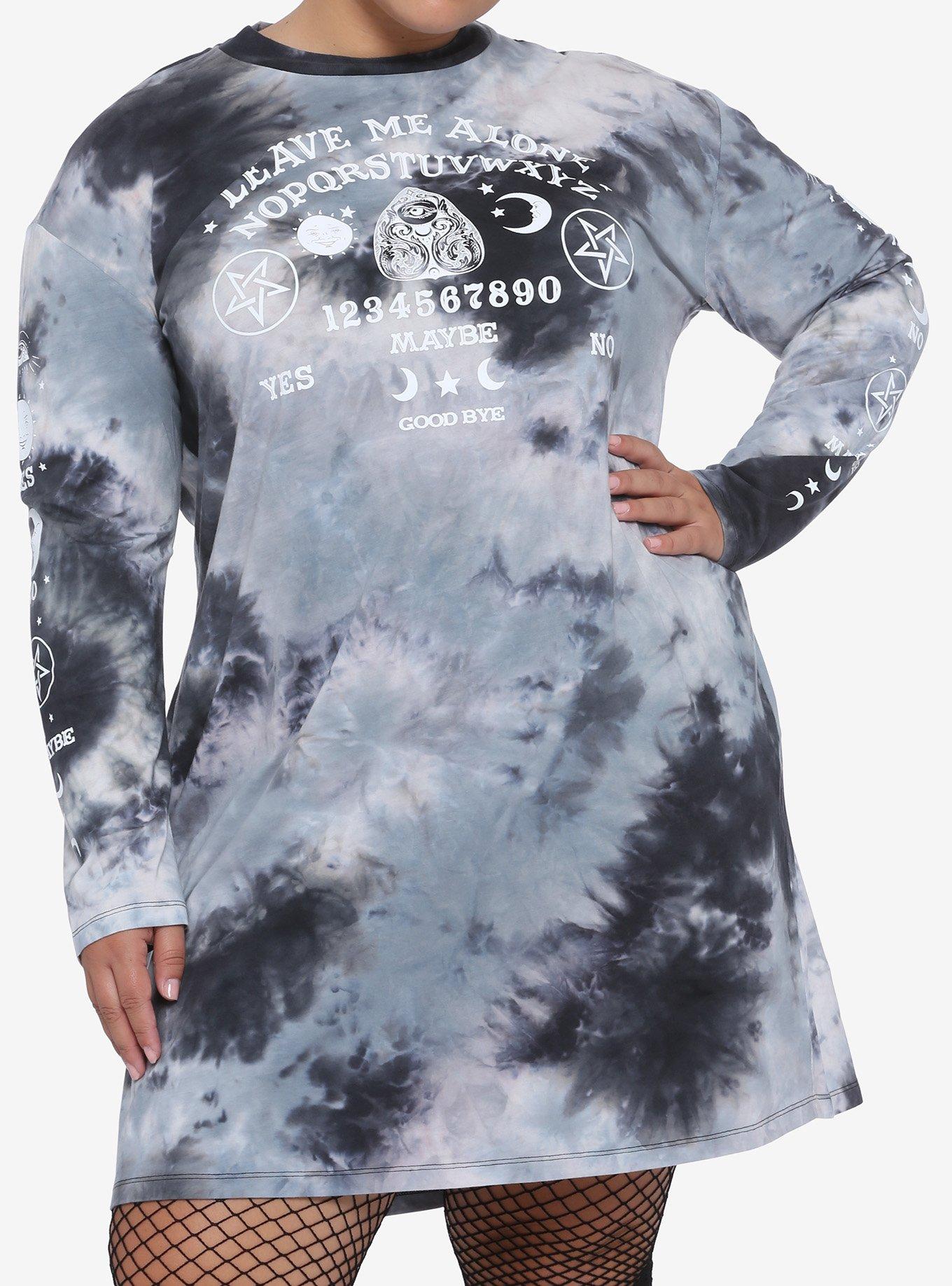 Leave Me Alone Spirit Board Tie-Dye Long-Sleeve T-Shirt Dress Plus Size, TIE DYE, hi-res