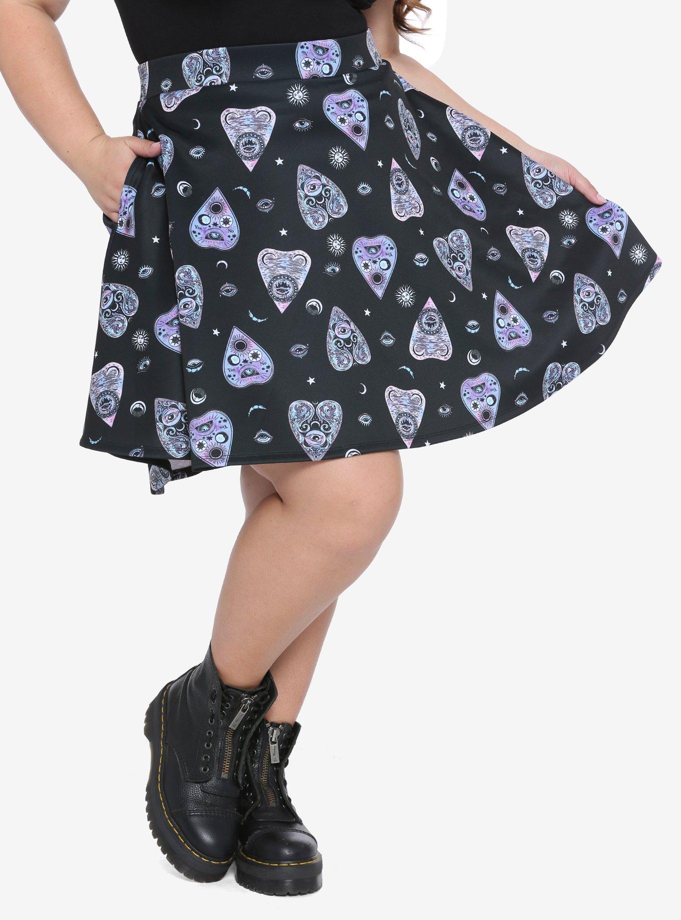 Pastel Plachette Skater Skirt Plus Size, BLACK, hi-res