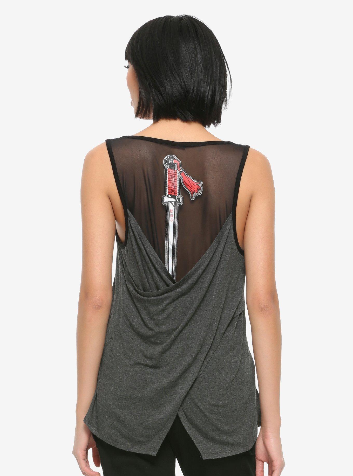 Her Universe Disney Mulan Sword Mesh Back Girls Tank Top, RED, hi-res