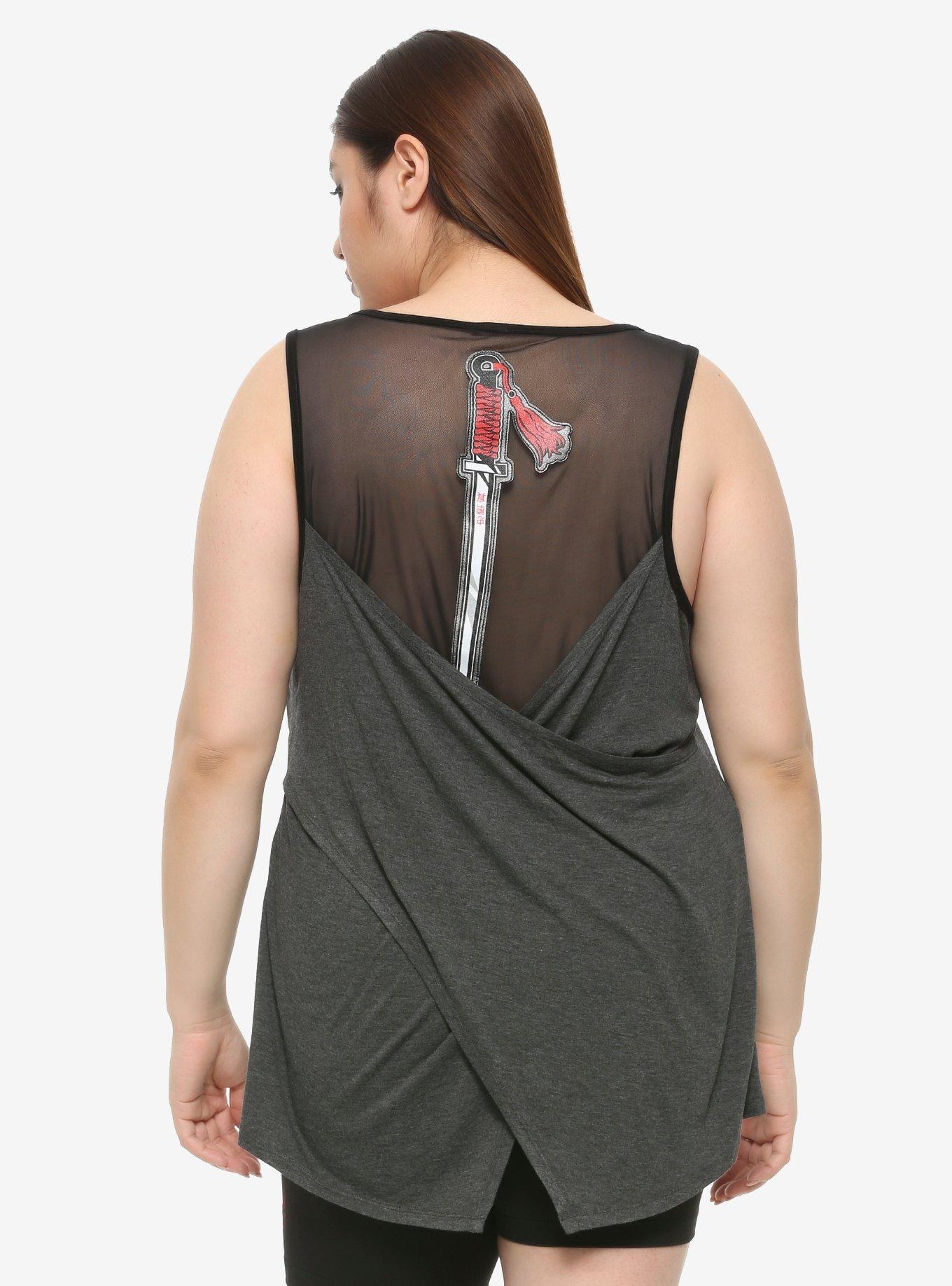 Her Universe Disney Mulan Sword Mesh Back Girls Tank Top Plus Size, RED, hi-res