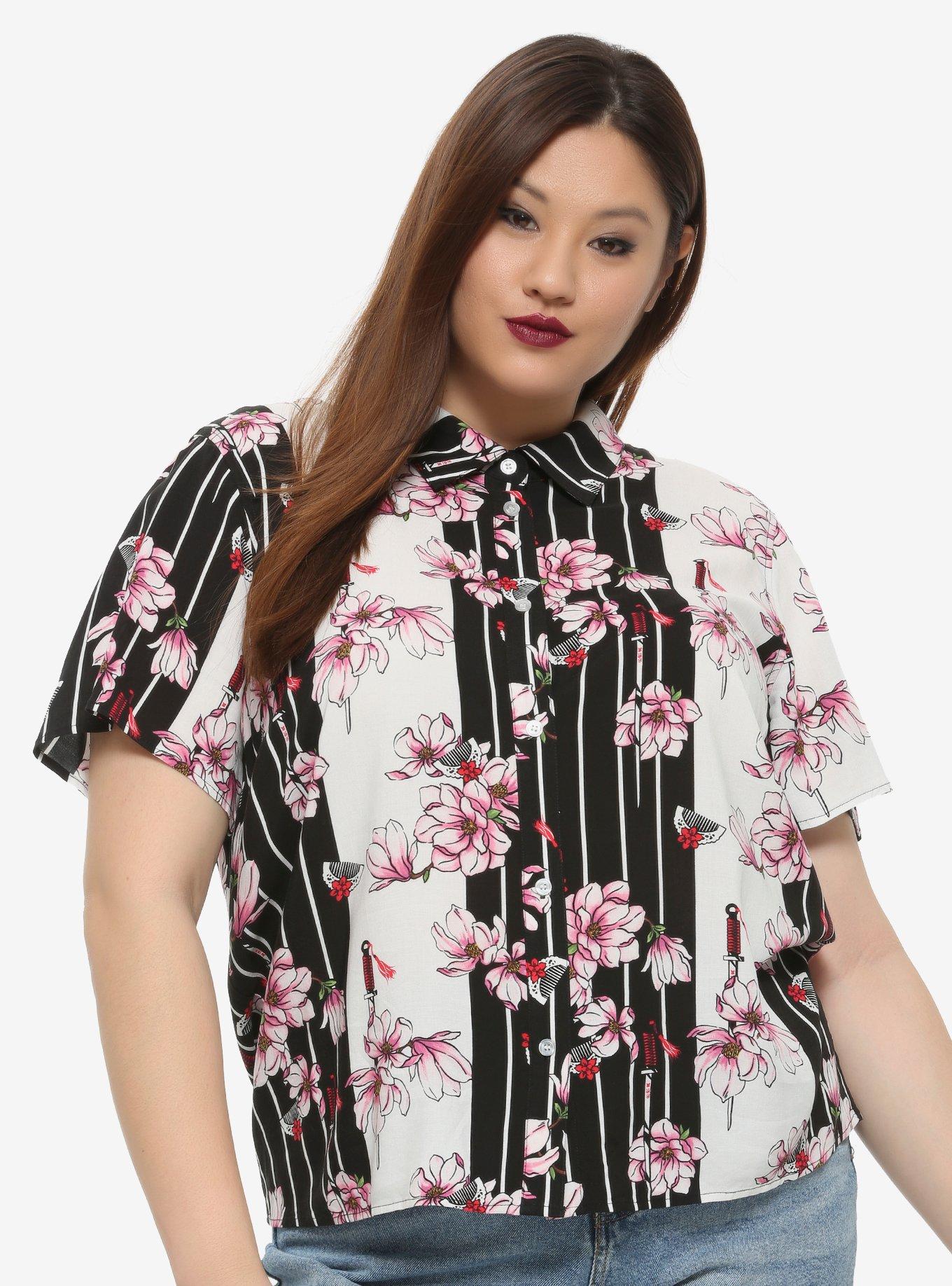 Her Universe Disney Mulan Magnolia Girls Woven Button-Up Plus Size, WHITE, hi-res