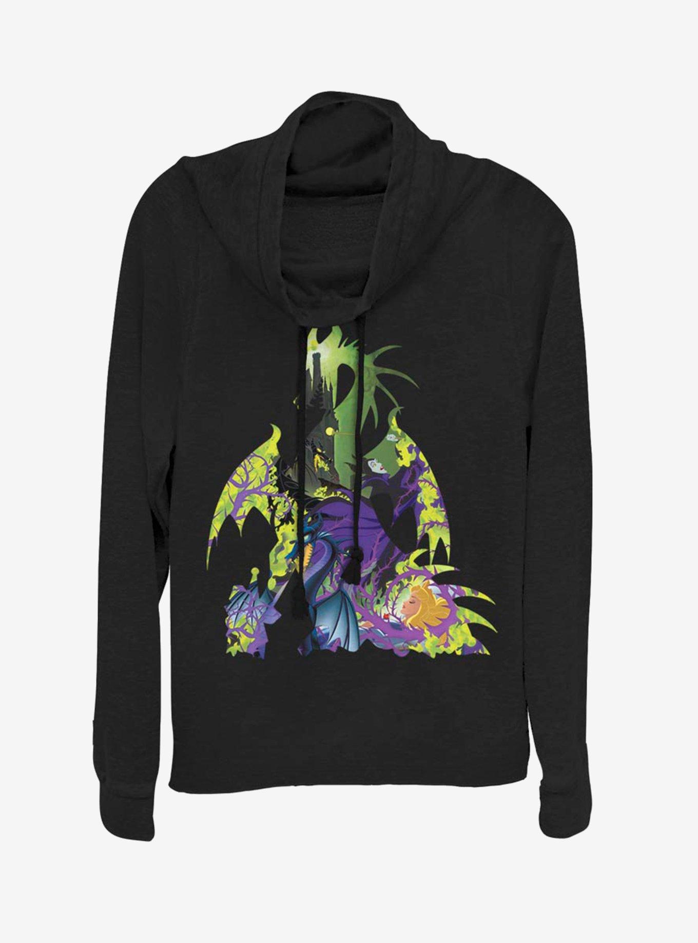 Disney Sleeping Beauty Maleficent Dragon Silhouette Cowlneck Long-Sleeve Womens Top