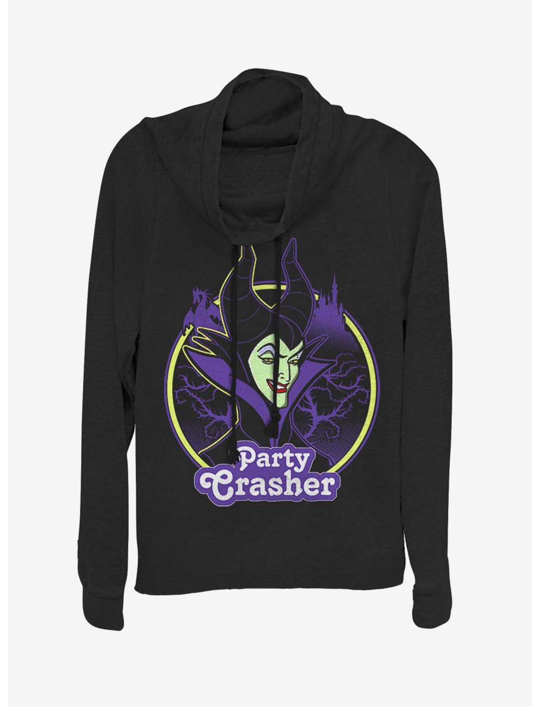 Disney Sleeping Beauty Maleficent Party Crasher Cowlneck Long-Sleeve Womens Top, BLACK, hi-res