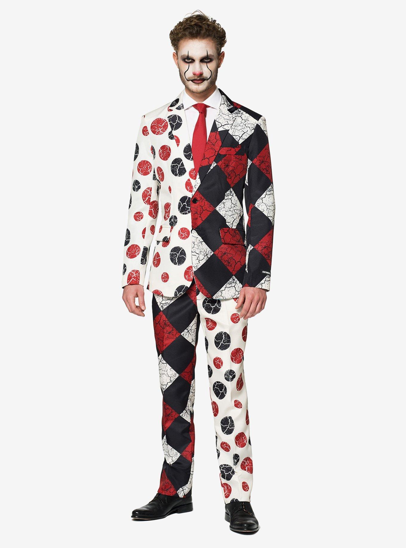 Suitmeister Men's Halloween Red Clown Halloween Suit, RED  WHITE  BLACK, hi-res