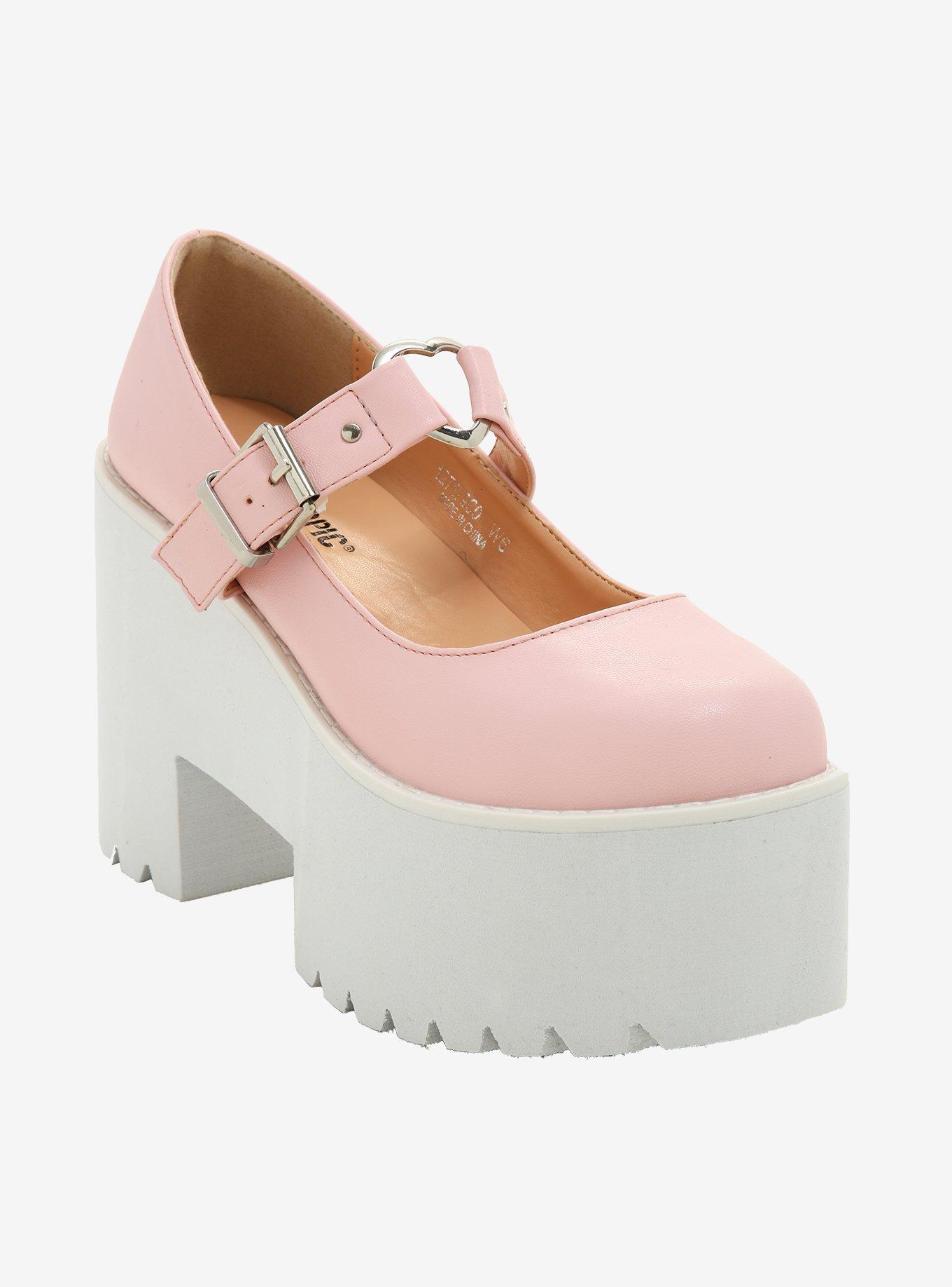 Pink Heart Buckle Platform Mary Janes Hot Topic