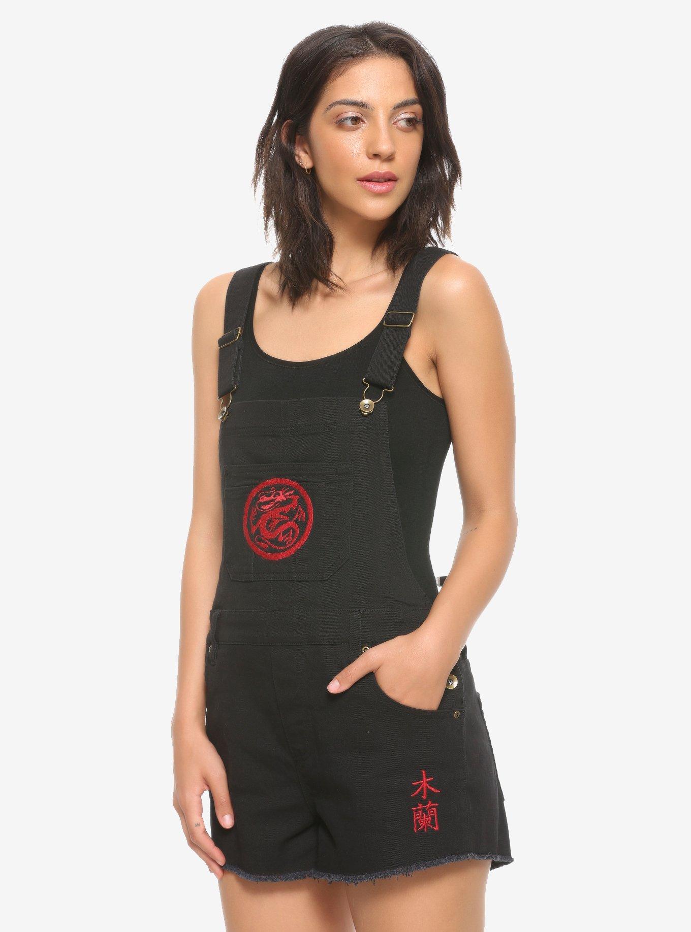 Disney Mulan Embroidered Shortalls, BLACK, hi-res