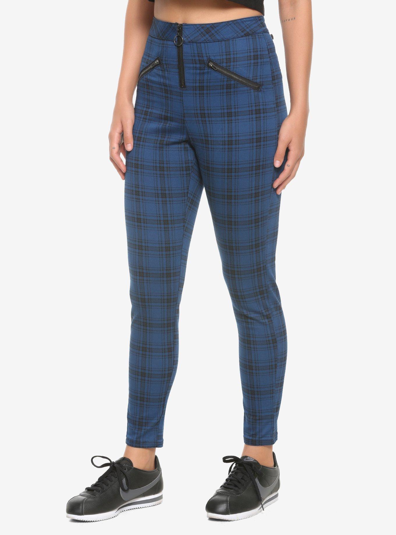 Blue Plaid Skinny Pants, PLAID - BLUE, hi-res