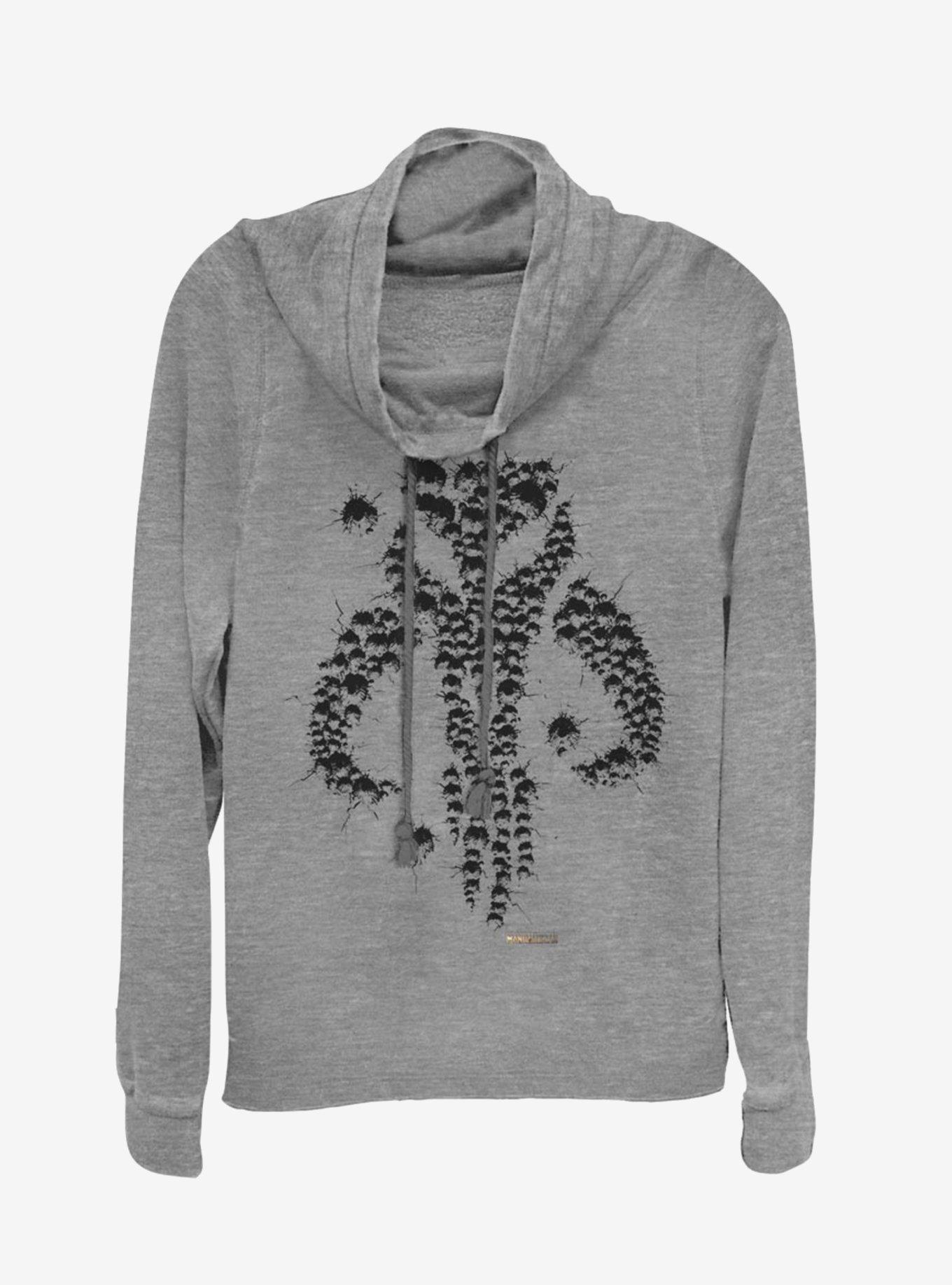 Star Wars The Mandalorian Bullet Holes Cowl Neck Long-Sleeve Girls Top, GRAY HTR, hi-res