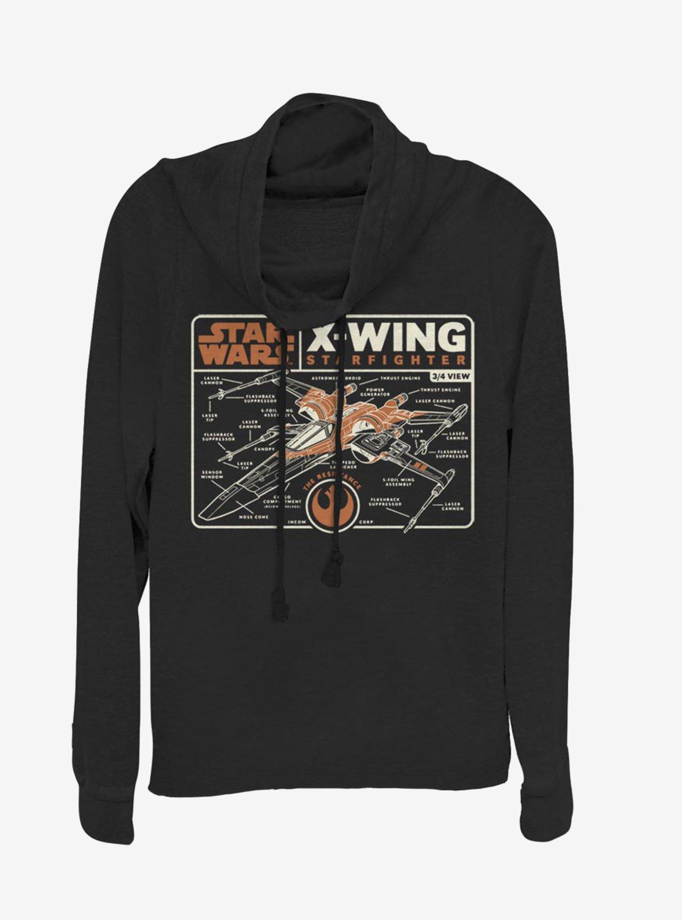 Star Wars Episode IX The Rise Of Skywalker Starfighter Schematic Cowl Neck Long-Sleeve Girls Top, , hi-res