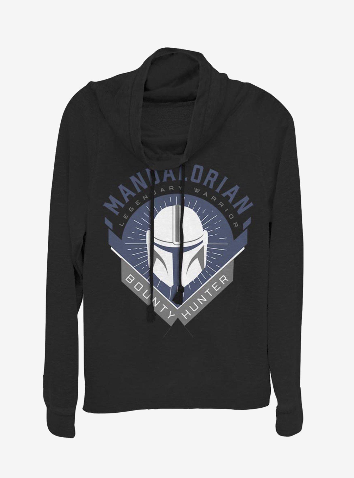 Star Wars The Mandalorian Mandalorian Crest Cowl Neck Long-Sleeve Girls Top, BLACK, hi-res