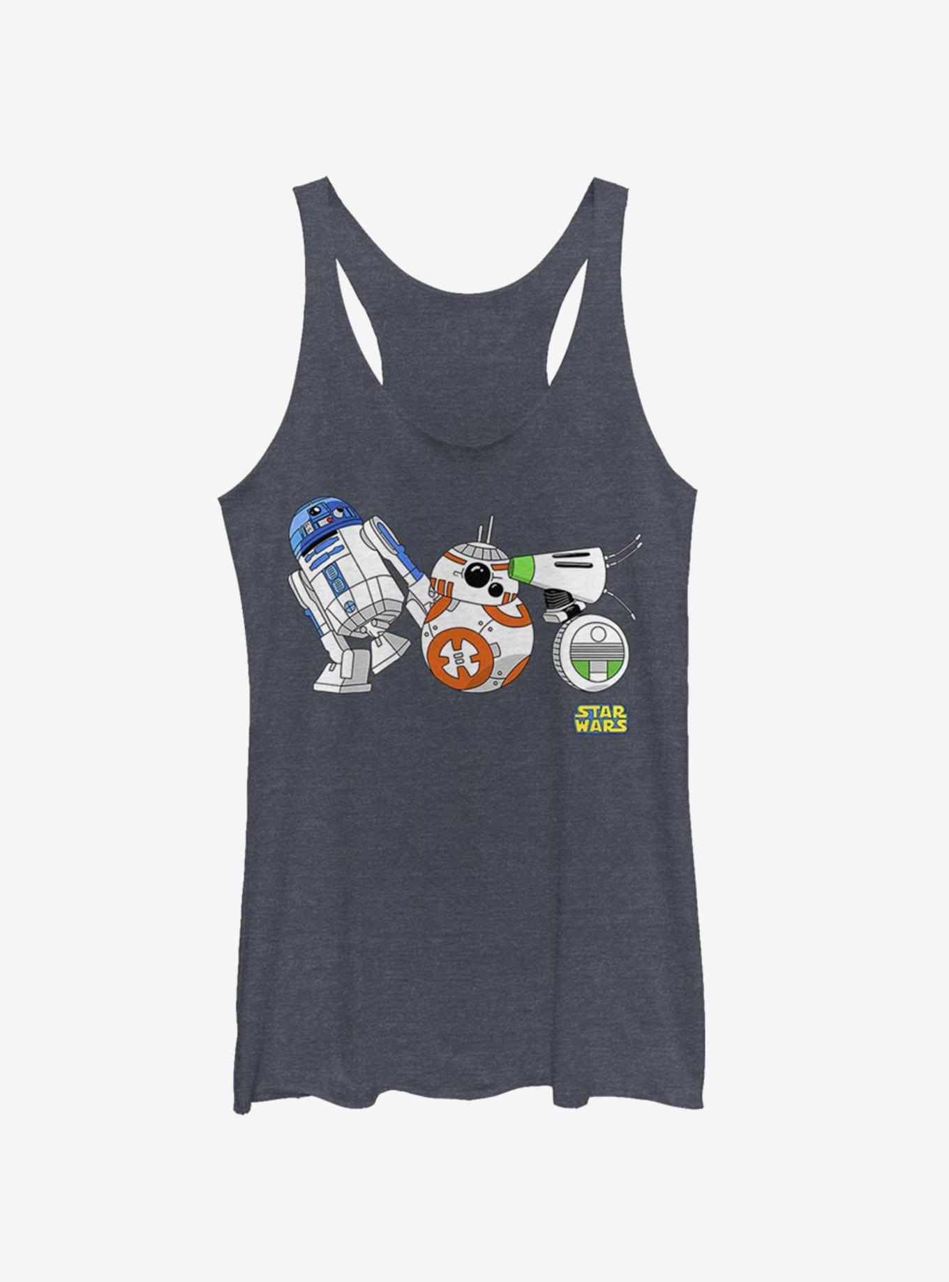 Star Wars Episode IX The Rise Of Skywalker Cartoon Droid Lineup Girls Tank, NAVY HTR, hi-res