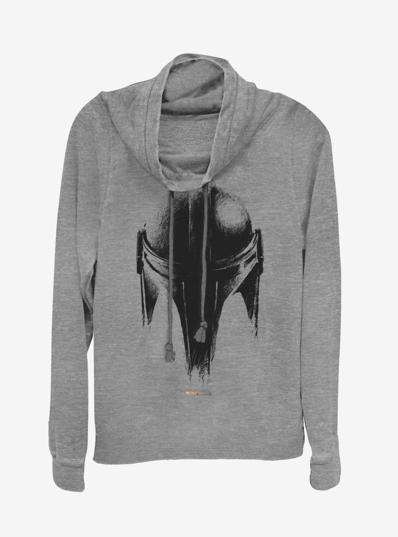 Star Wars The Mandalorian Sketch Helm Cowl Neck Long-Sleeve Girls Top, GRAY HTR, hi-res