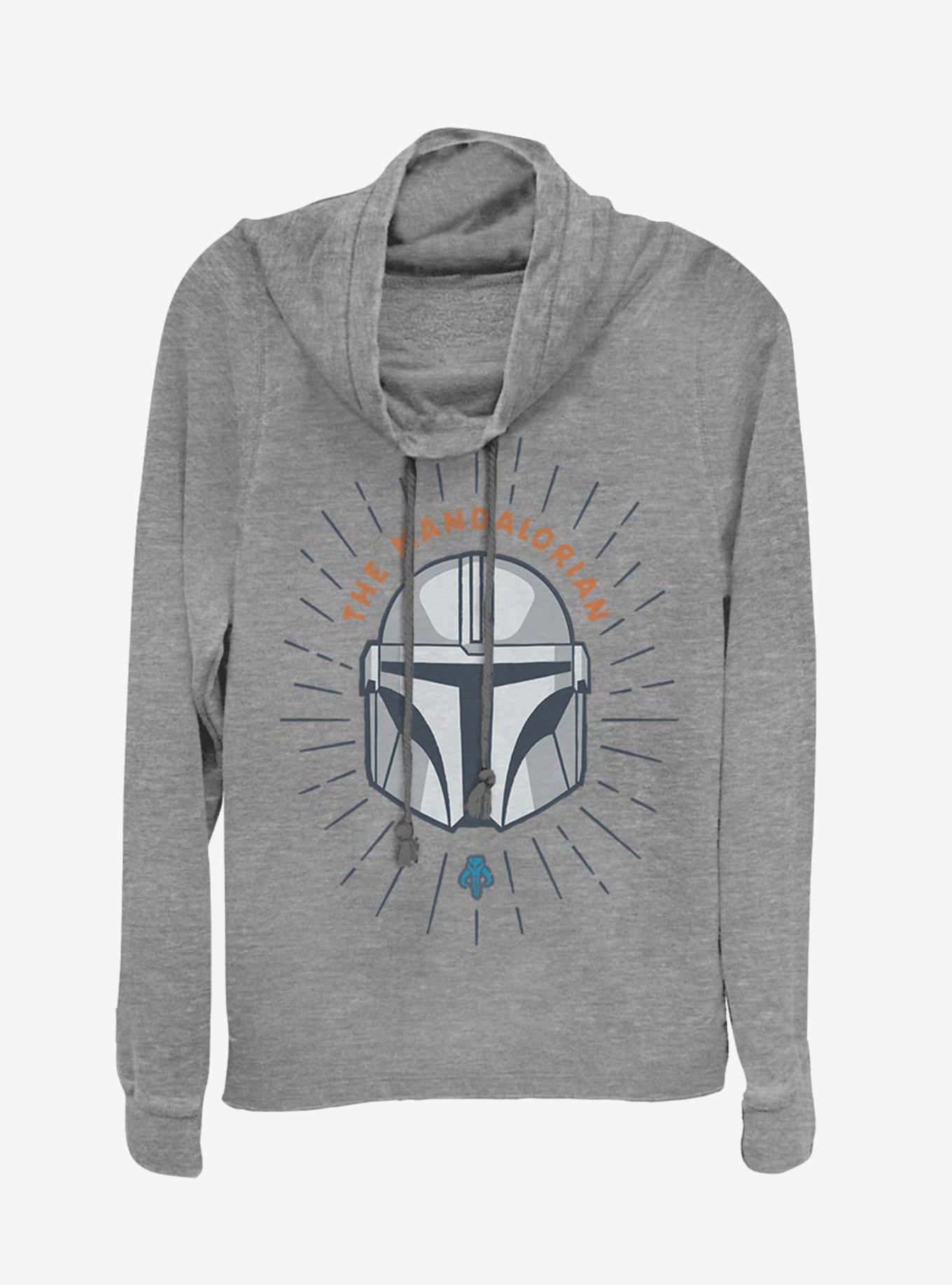 Star Wars The Mandalorian Simple Shield Cowl Neck Long-Sleeve Girls Top, GRAY HTR, hi-res