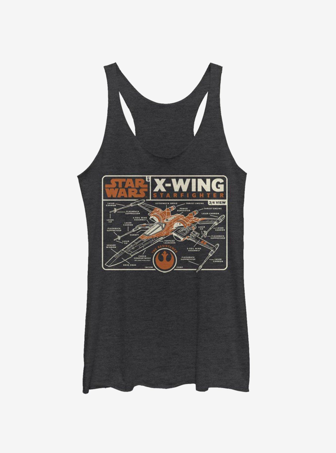 Star Wars Episode IX The Rise Of Skywalker Starfighter Schematic Girls Tank, BLK HTR, hi-res