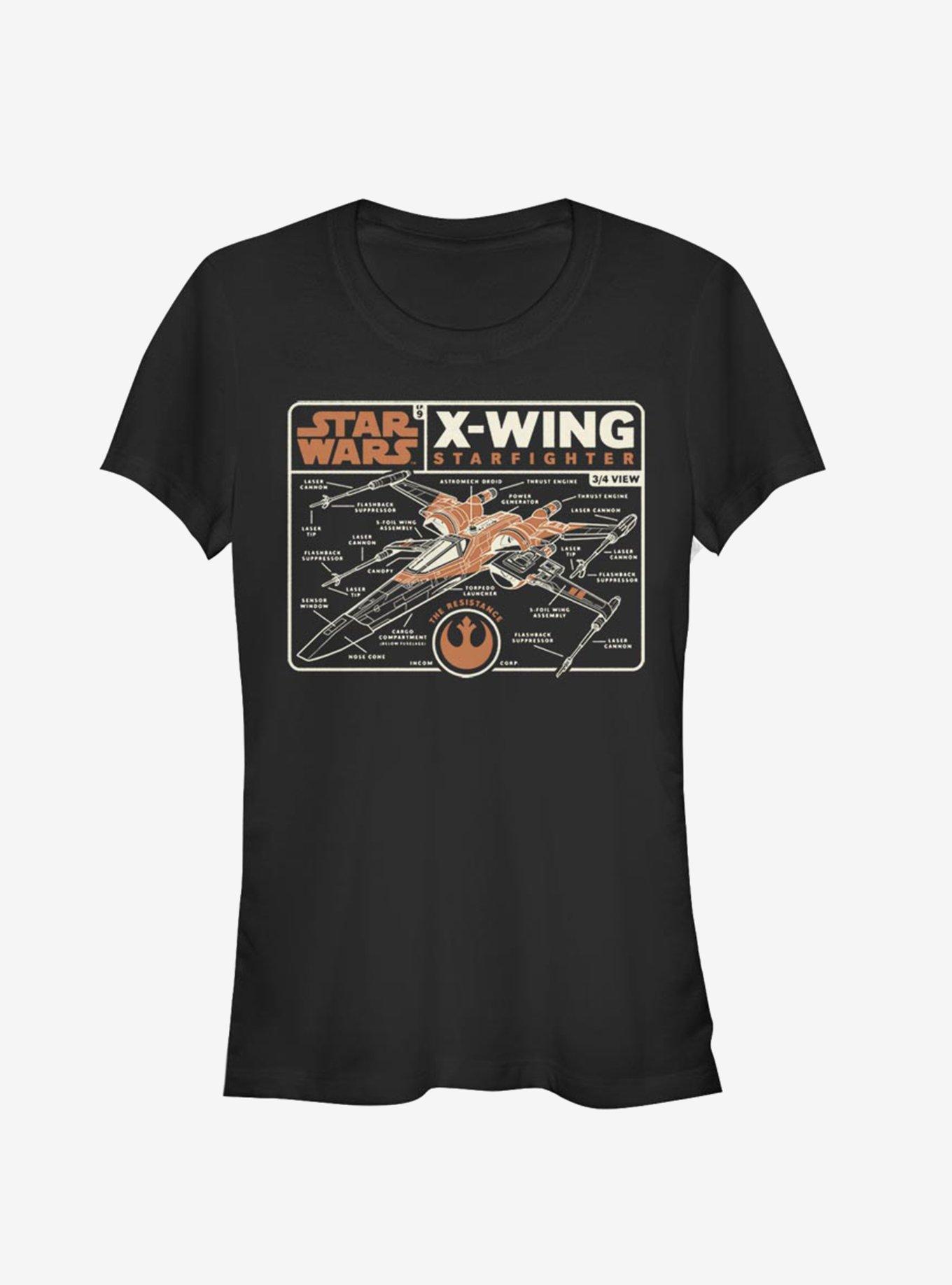 Star Wars Episode IX The Rise Of Skywalker Starfighter Schematic Girls T-Shirt, BLACK, hi-res