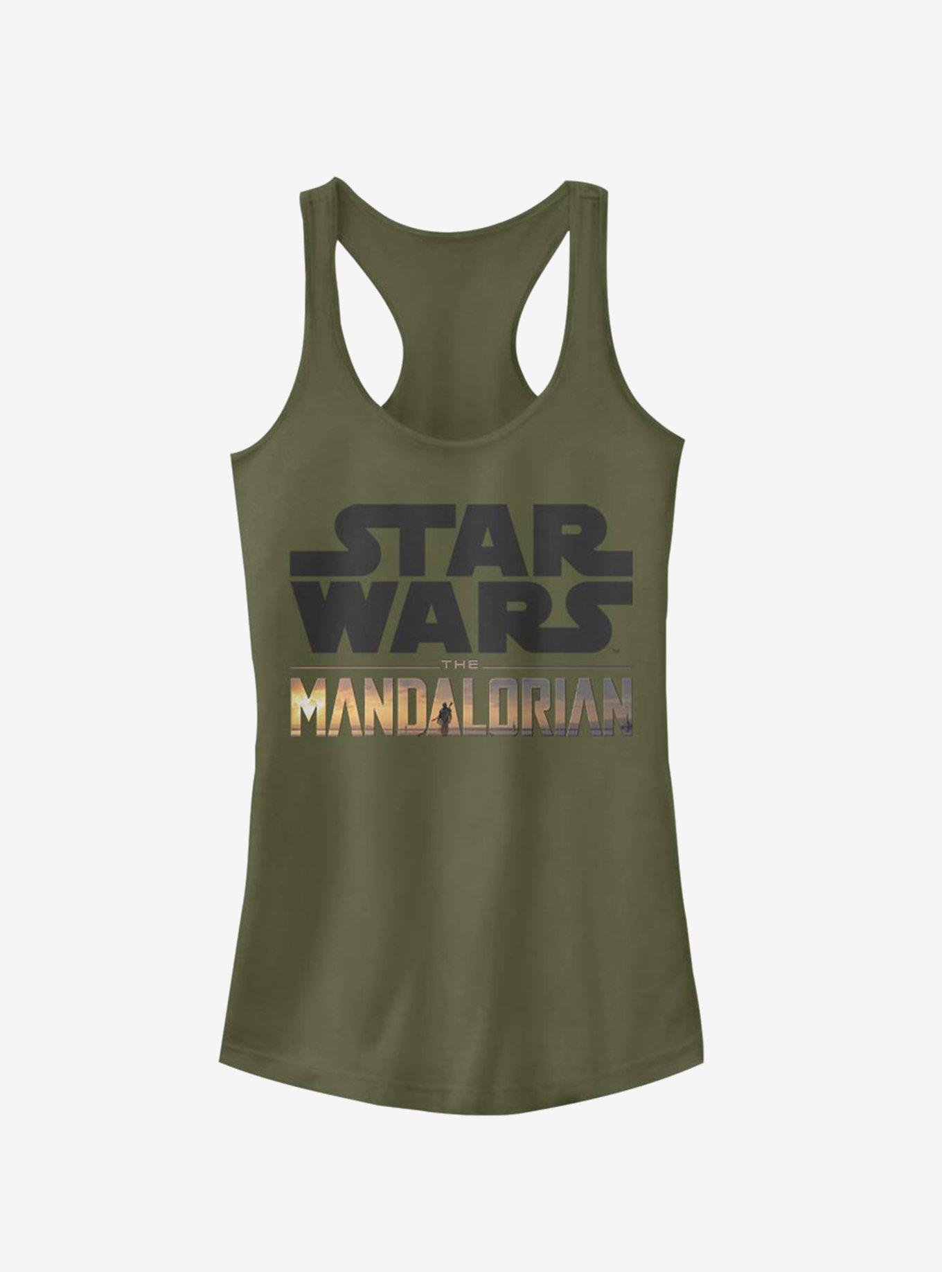 Star Wars The Mandalorian Stacked Logo Girls Tank, MIL GRN, hi-res