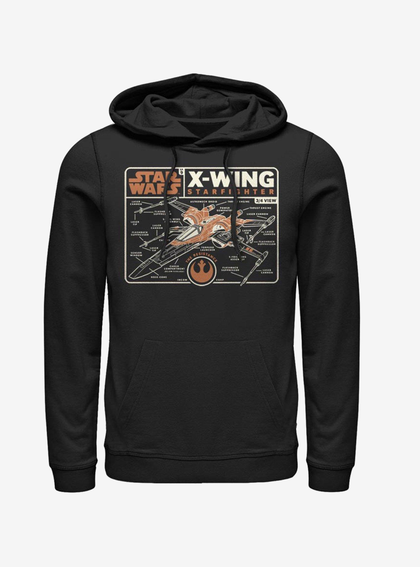 Star Wars Episode IX The Rise Of Skywalker Starfighter Schematic Hoodie, BLACK, hi-res