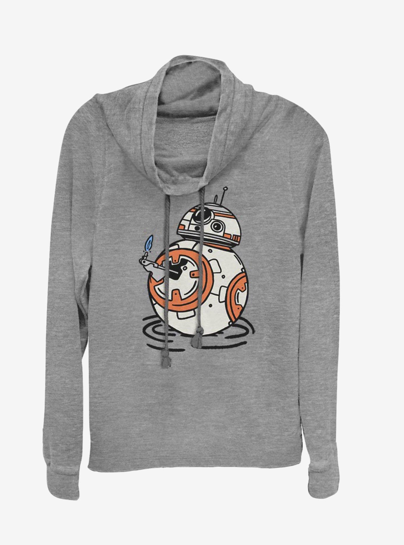 Star Wars Episode IX The Rise Of Skywalker BB-8 Doodles Cowl Neck Long-Sleeve Girls Top, GRAY HTR, hi-res