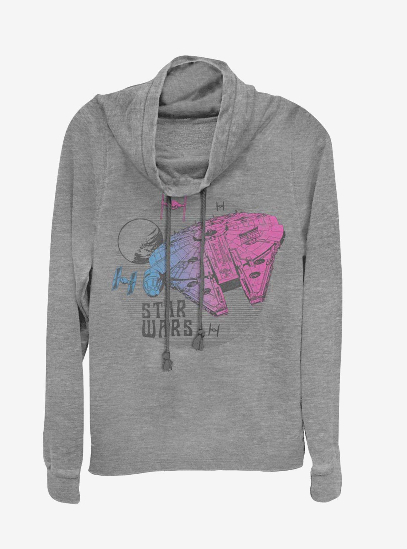 Star Wars Episode IX The Rise Of Skywalker Neon Ship Cowl Neck Long-Sleeve Girls Top, GRAY HTR, hi-res