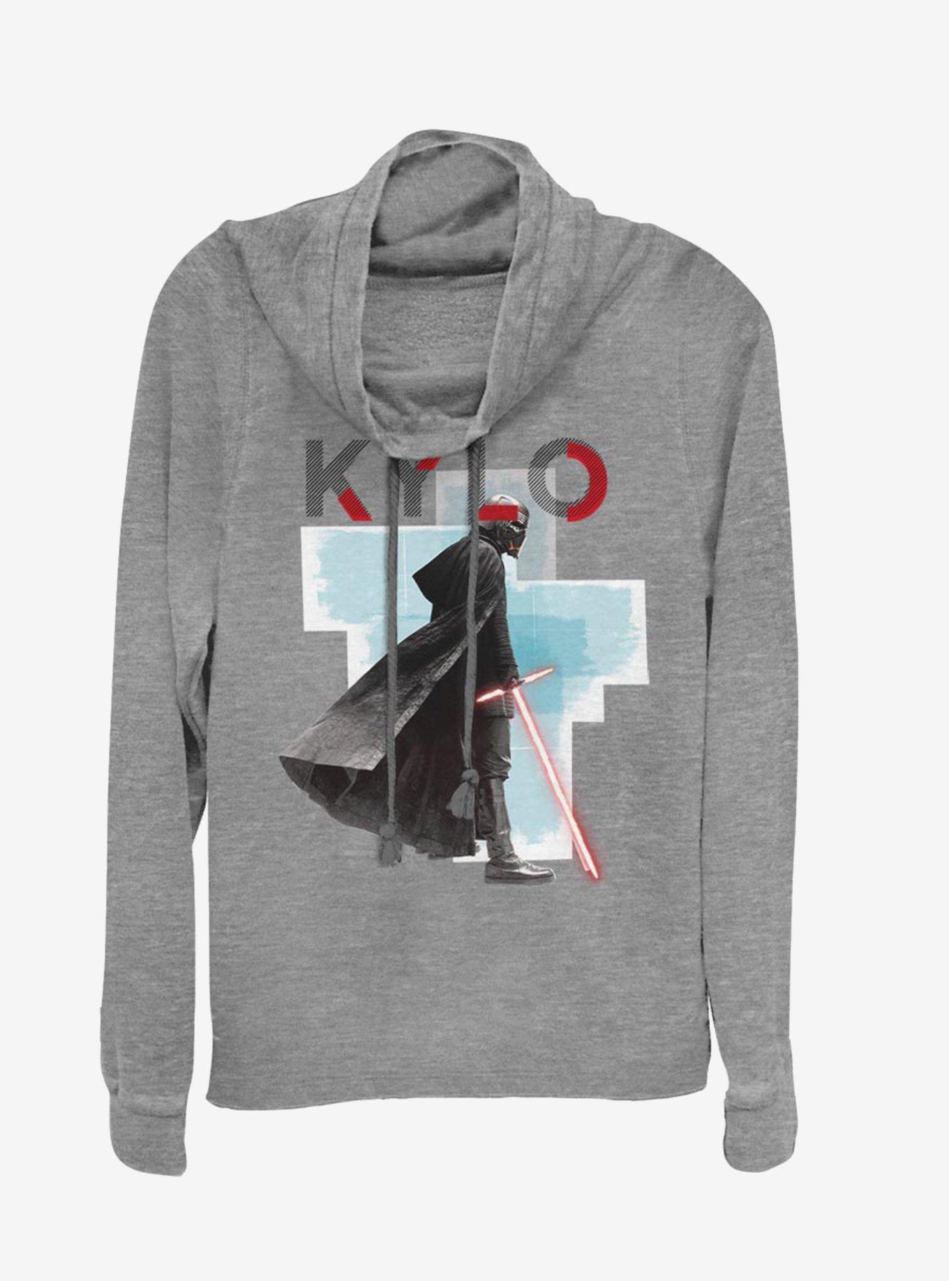 Star Wars Episode IX The Rise Of Skywalker Kylo Red Mask Cowl Neck Long-Sleeve Girls Top, GRAY HTR, hi-res