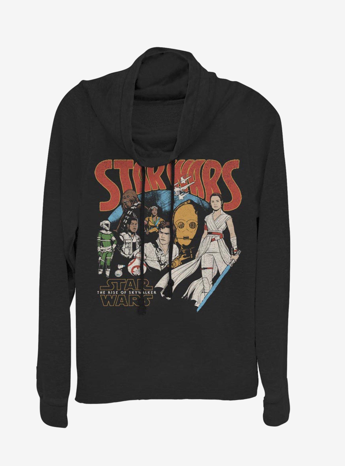 Star Wars Episode IX The Rise Of Skywalker Retro Buddies Cowl Neck Long-Sleeve Girls Top, BLACK, hi-res