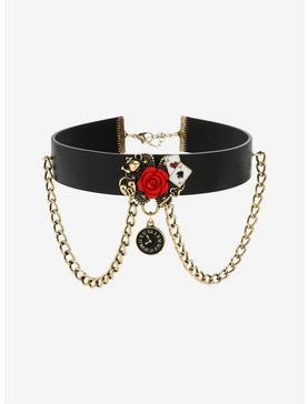 Alice In Wonderland Rose Close Chain Faux Leather Choker, , hi-res