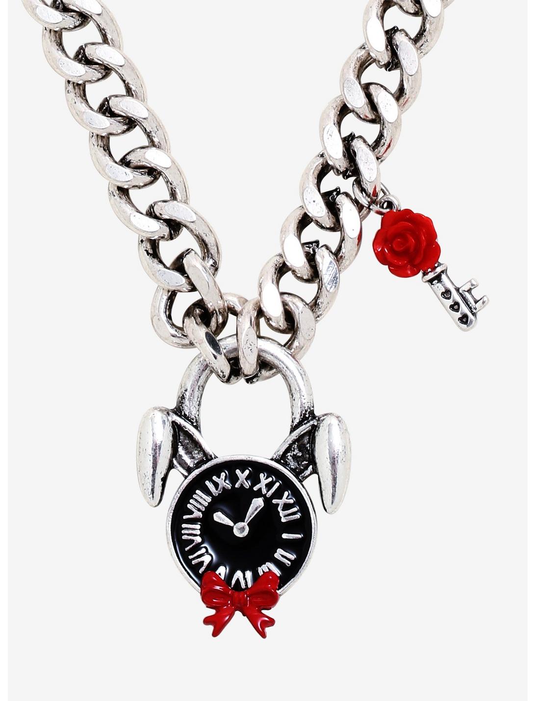 Alice In Wonderland Rabbit Clock Chain Necklace, , hi-res