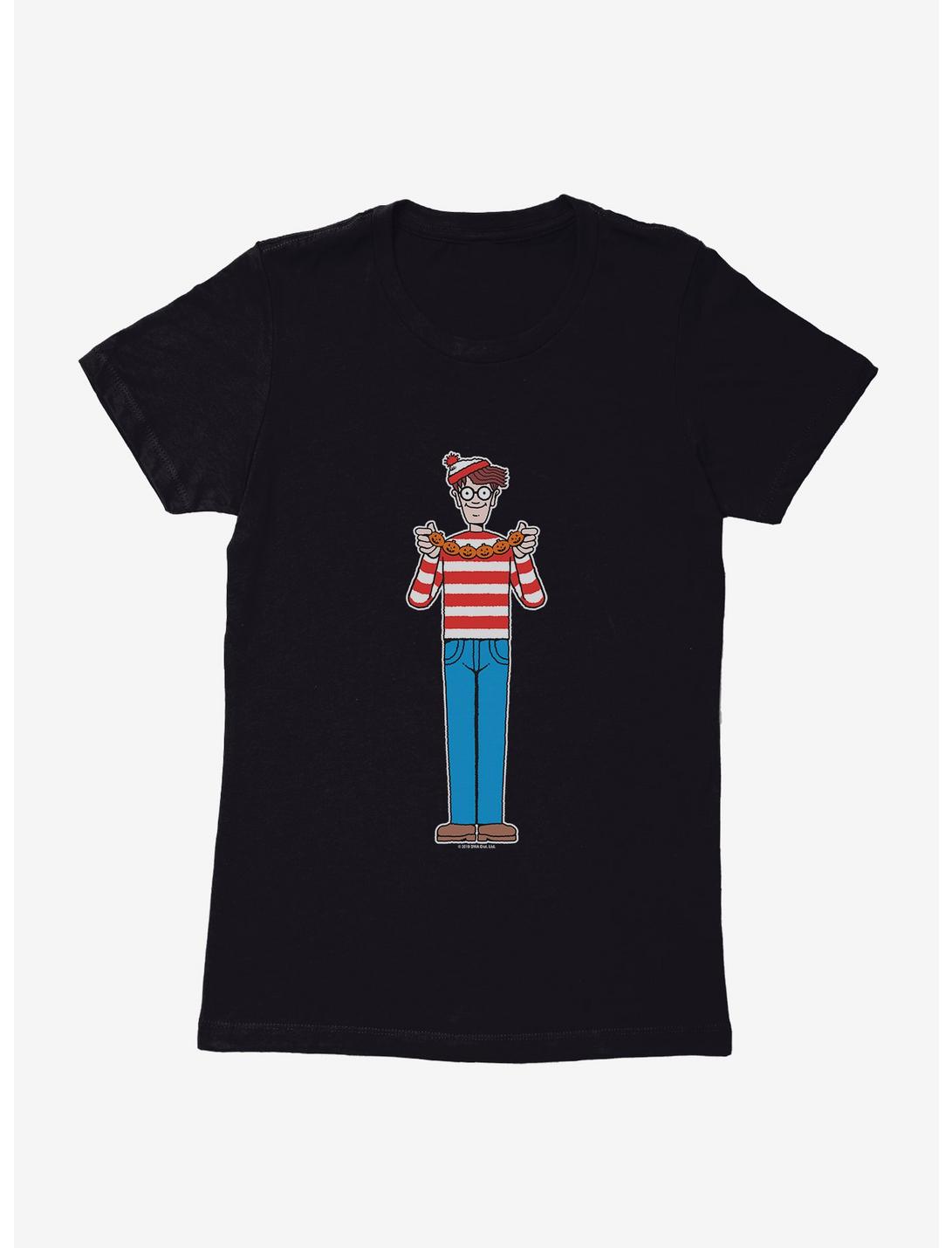 Where's Waldo Pumpkin Garland Womens T-Shirt, BLACK, hi-res